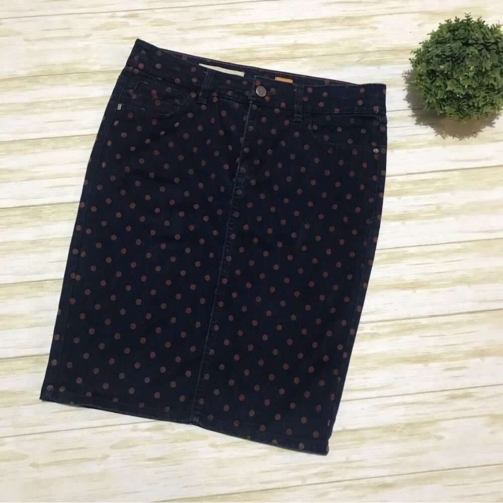 Pilcro and the Letterpress Anthropologie Blue Orange Polka Dot Pencil‎ Skirt 27